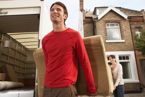 Packed student furniture and electronics ready for collection in Canary Wharf