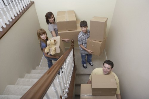 Packed household items ready for a home move in Canary Wharf